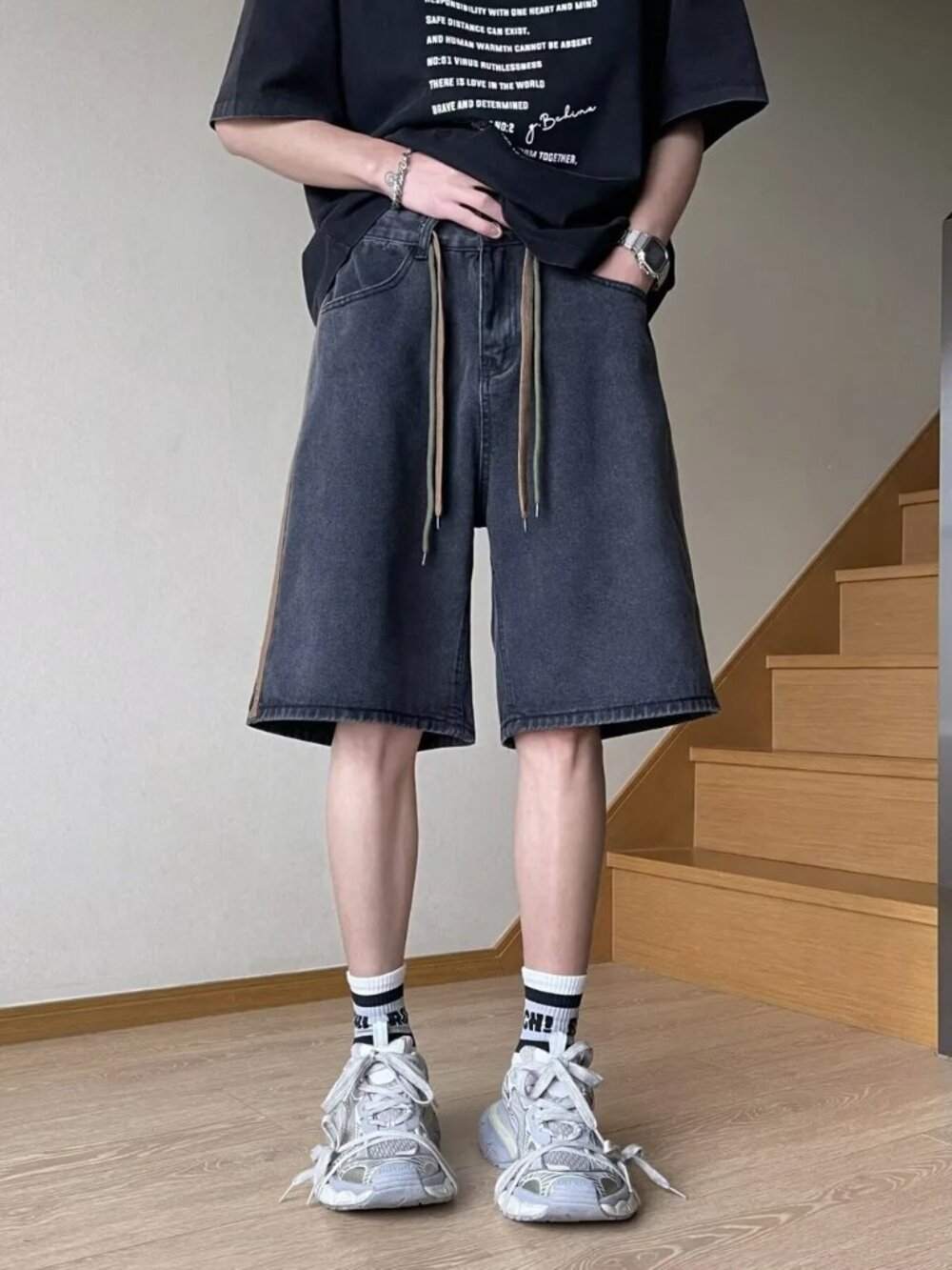 Men's Full Size Drawstring Wide-Leg Denim Shorts Plus Size